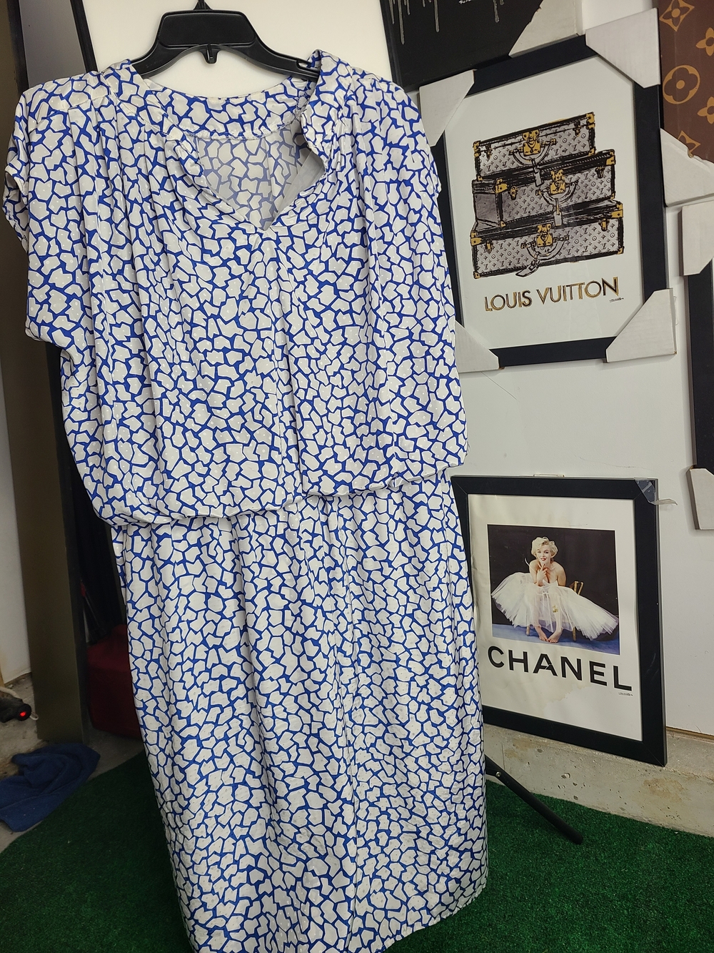 Blue and White Patterned Women's Dress